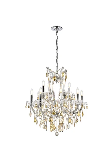 Elegant Maria Theresa 13 Light Chrome Chandelier Golden Teak (Smoky) Royal Cut Crystal 2800D27C-GT/RC