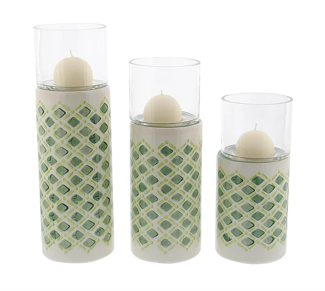 UMA Green Ceramic Hurricane Lamp, Set of 3 9, 11, 13H | 67110 CLOSEOUT