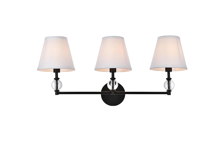 Elegant Bethany 3 Lights Bath Sconce in Black with White Fabric Shade LD7023W24BK
