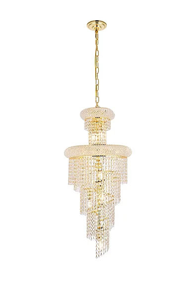 Elegant Spiral 10 Light Gold Pendant Clear Royal Cut Crystal V1800SR16G/RC