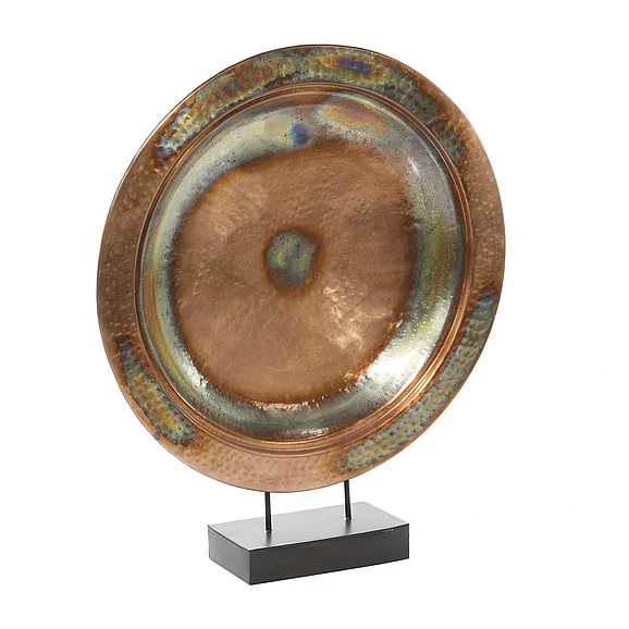 UMA Metal Plate Large Weathered Disk Decorative Sculpture with Elevated Black Stand in Copper 67424