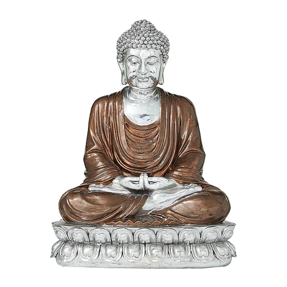 UMA Copper Polystone Buddha Decorative Sculpture with Engraved Carvings and Relief Detailing, 12" x 9" x 16" | 67568 CLOSEOUT
