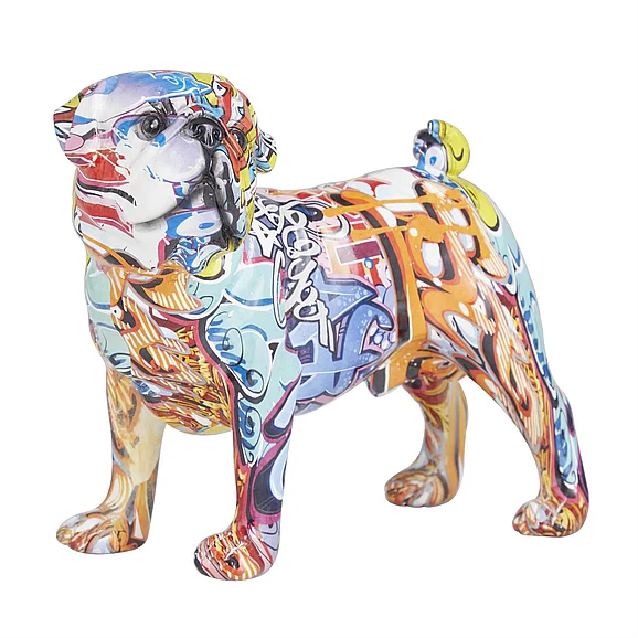 UMA Multi Colored Polystone Bulldog Graffiti Decorative Sculpture, 13 x 6 x 7 | 67576