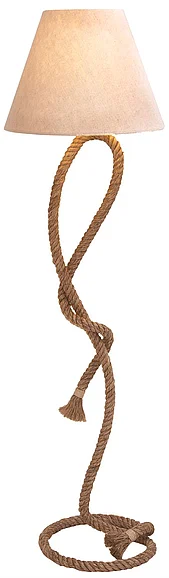 UMA Brown Jute Rope Twisted Rope Room Floor Lamp with Cream Linen Shade, 18" x 18" x 63" | 67664