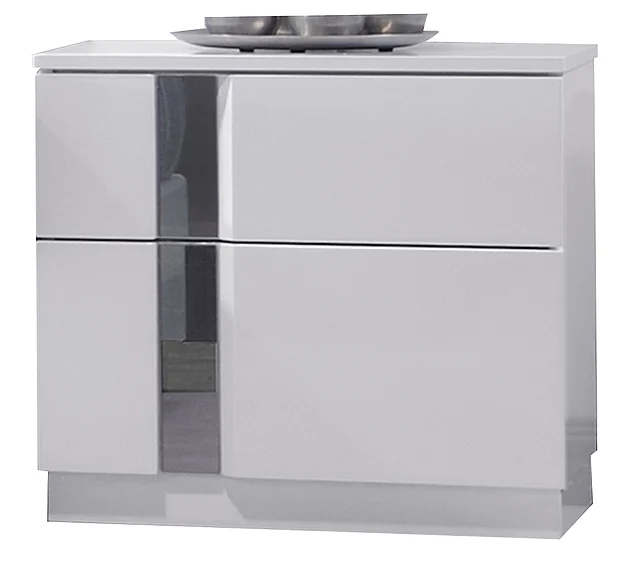 J&M Palermo 2 Drawer Nightstand in White Lacquer and Chrome 17853-NS CLOSEOUT