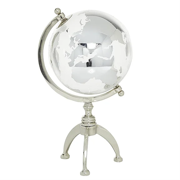 UMA Silver Aluminum Metal Educational/Geographic Earth Globe with Tripod Base, 9" x 9" x 15" | 67775