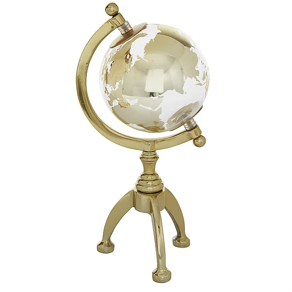 UMA Gold Aluminum Metal Educational/Geographic Earth Globe with Tripod Base, 5" x 5" x 13" | 67778 CLOSEOUT
