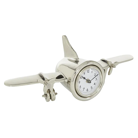 UMA Silver Aluminum Metal Airplane Decorative Clock, 16" x 6" x 6" | 67783