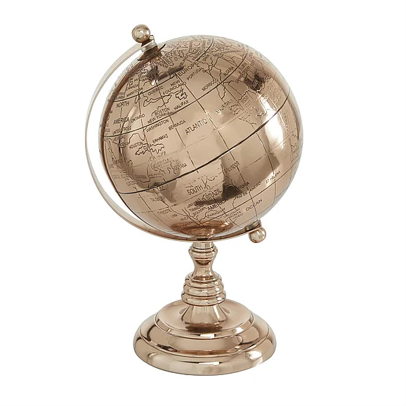 UMA Rose Gold Aluminum Metal Educational/Geographic Earth Globe, 7" x 7" x 11" | 67798