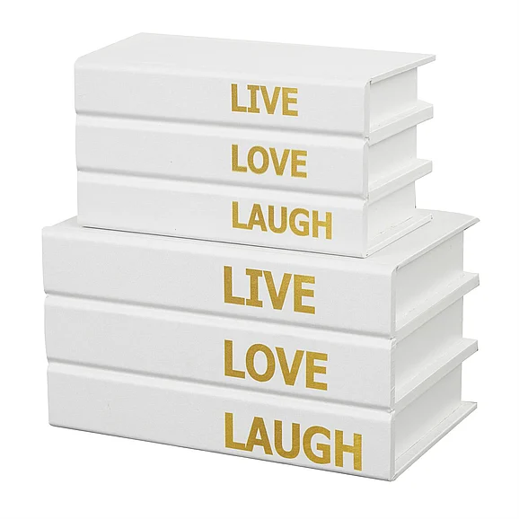UMA White Canvas Live, Love, Laugh Book Storage Decorative Box with Gold Lettering, Set of 2 11, 9H | 67842 CLOSEOUT