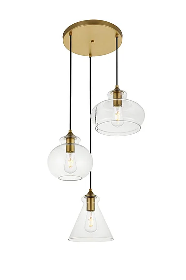 Elegant Destry 3 Lights Brass Pendant with Clear Glass LD2247BR