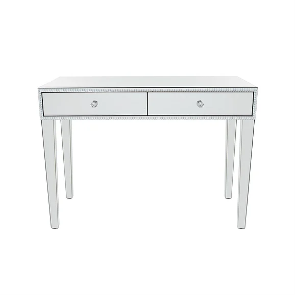 UMA Silver Wooden Mirrored 2 Drawers Console Table, 43" x 22" x 32" | 67941 CLOSEOUT