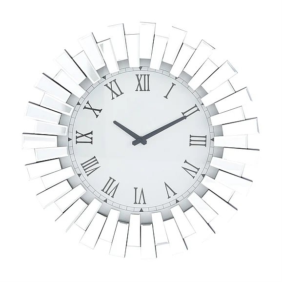 UMA Silver Glass Starburst Mirrored Decorative Wall Clock, 3" x 20" x 20" | 67982