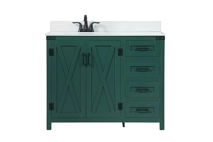 Elegant 42 In. Single Bathroom Vanity in Green with Backsplash VF90242MGN-BS
