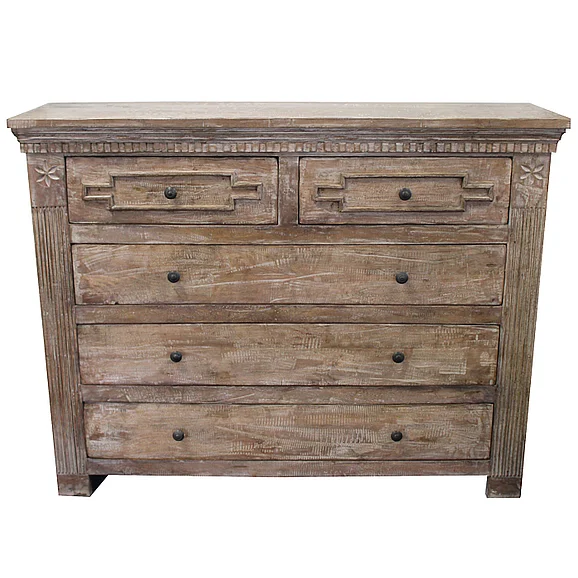 Moti Furniture Landcaster 5 Drawer Dresser in Mango Wood
