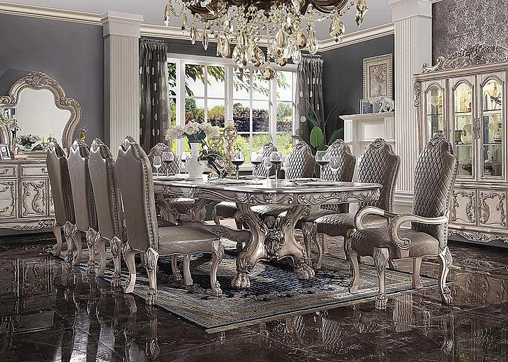 ACME Dresden 11pc Dining Table Set in Vintage Bone White