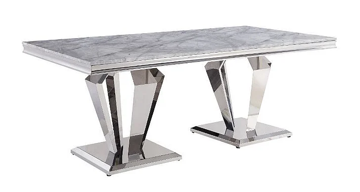 ACME Satinka Dining Table in Light Gray & Mirrored Silver 68265
