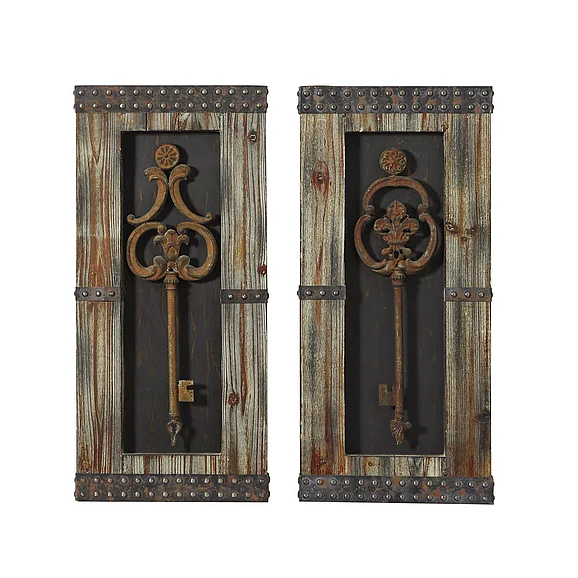 UMA Brown Wood Keys 3D Skeleton Home Wall Decor with Studs, 2 Assorted 30H, 14W | 68402