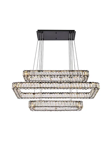 Elegant Monroe 42 In. Led Triple Rectangle Pendant in Black 3504G42L3BK