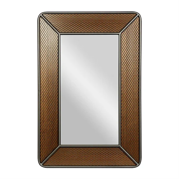 UMA Brown Wood Handmade Wall Mirror with Netting Frame, 31" x 1" x 47" | 68637 CLOSEOUT