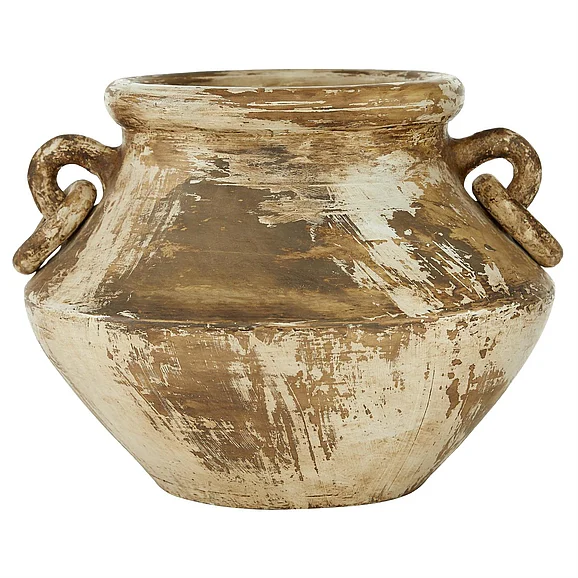 UMA Beige Ceramic Distressed Decorative Vase, 13" x 13" x 10" | 68669