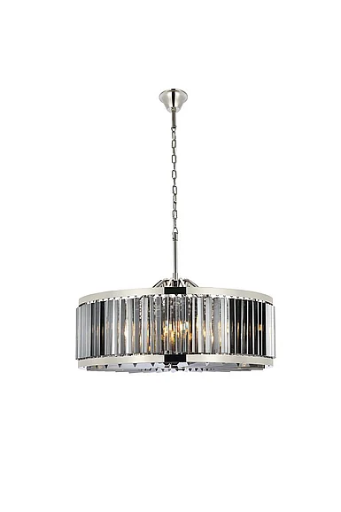 Elegant Chelsea 10 Light Polished Nickel Chandelier Silver Shade (Grey) Royal Cut Crystal 1203D35PN-SS/RC