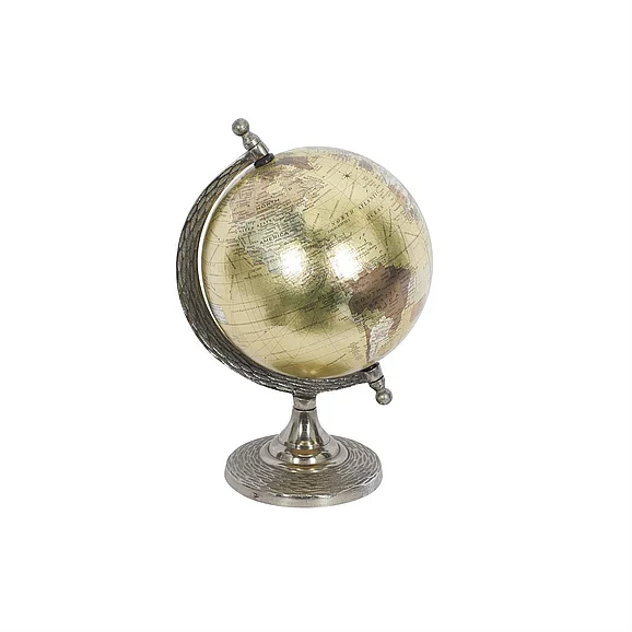 UMA Gold Aluminum Metal Educational/Geographic Earth Globe, 7" x 7" x 10" | 68846