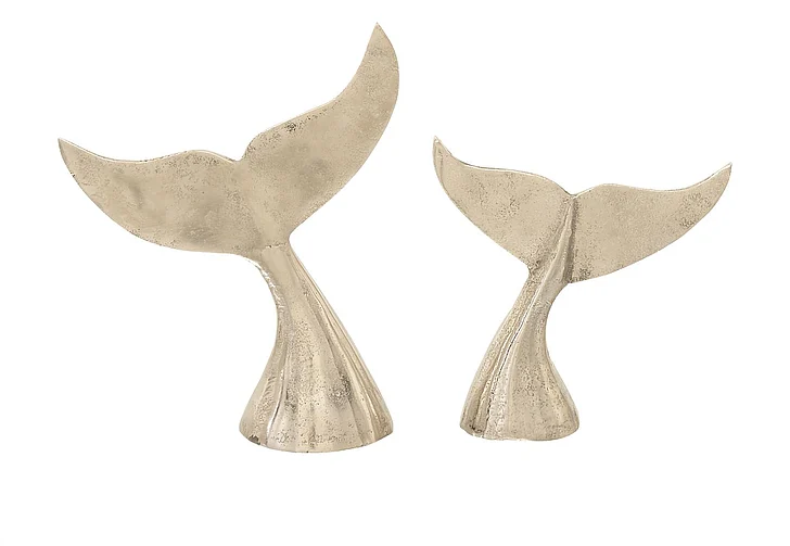 UMA Silver Aluminum Metal Whale Decorative Sculpture, Set of 2 7, 10H | 68870