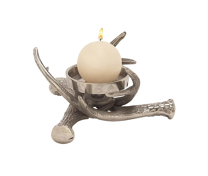 UMA Silver Aluminum Metal Antler Decorative Candle Holder, 8" x 8" x 4" | 68891 CLOSEOUT