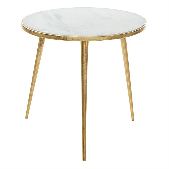 UMA Gold Aluminum Metal Side End Accent Table with Marble Top, 21" x 21" x 20" | 68984