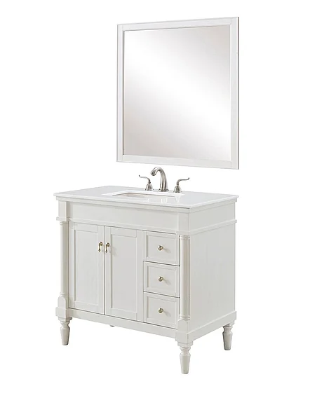 Elegant 36 In. Single Bathroom Vanity in Antique White with Ivory White Engineered Marble VF13036AW-VW