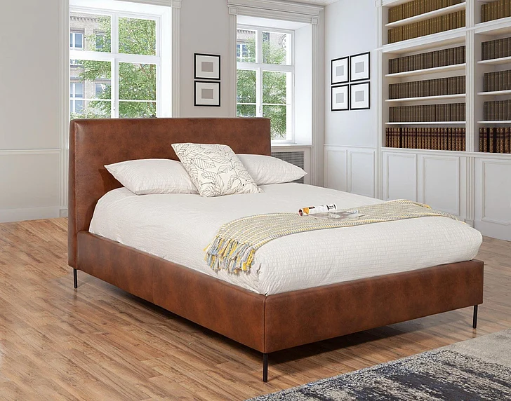 Alpine Furniture Sophia Cal King Faux Leather Platform Bed in Brown 6902CK-BRN
