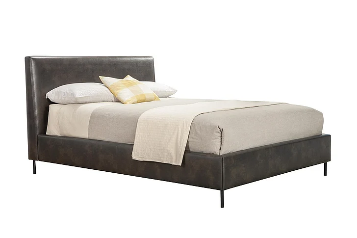Alpine Furniture Sophia King Faux Leather Platform Bed in Gray 6902EK-GRY