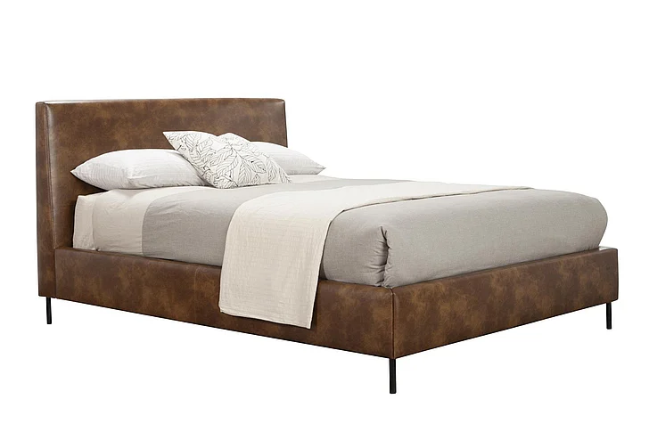 Alpine Furniture Sophia Queen Faux Leather Platform Bed in Brown 6902Q-BRN