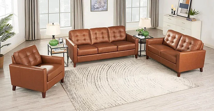 Hydeline Aiden Leather 2pc Living Room Set in Nutmeg Brown