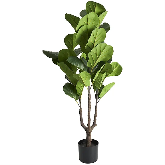 UMA Green Faux Foliage Fiddle Leaf Indoor Outdoor Artificial Tree with Black Pot, 24" x 19" x 49" | 69073