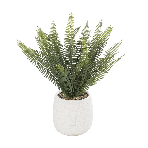 UMA Green Faux Foliage Indoor Outdoor Artificial Plant with White Ceramic Pot, 12" x 10" x 16" | 69086 CLOSEOUT