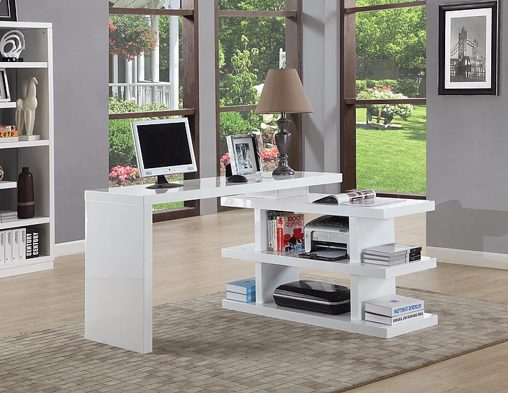 Chintaly Computer Dsk & Chrs 6915 Motion Home Office Desk in Gloss White 6915-DSK