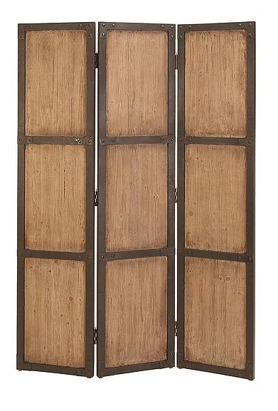 UMA Brown Wood Hinged Foldable Partition 3 Panel Partition Room Divider Screen with Solid Wood Panels, 48" x 1" x 71" | 69157