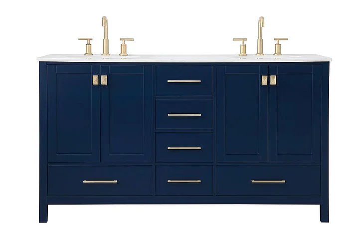 Elegant 60 In. Double Bathroom Vanity in Blue VF18860DBL