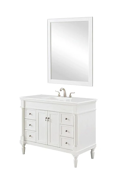 Elegant 42 In. Single Bathroom Vanity in Antique White with Ivory White Engineered Marble VF13042AW-VW