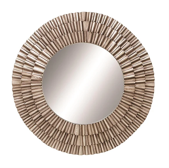 UMA Gold Wooden Layered Ripple Room Wall Mirror, 42" x 2" x 42" | 69214
