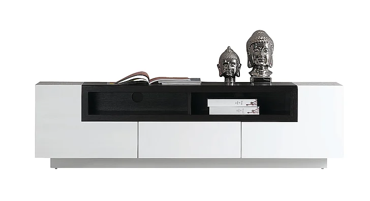 J&M TV002 TV Stand in White High Gloss & Dark Oak 176394 PROMO