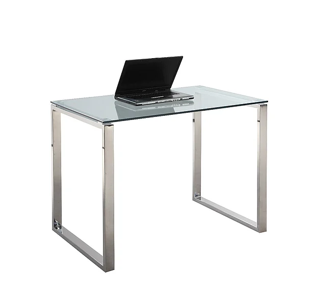 Chintaly Computer Dsk 6931 Glass Top Computer Desk Small in Clear/Stainless Steel 6931-DSK-SML