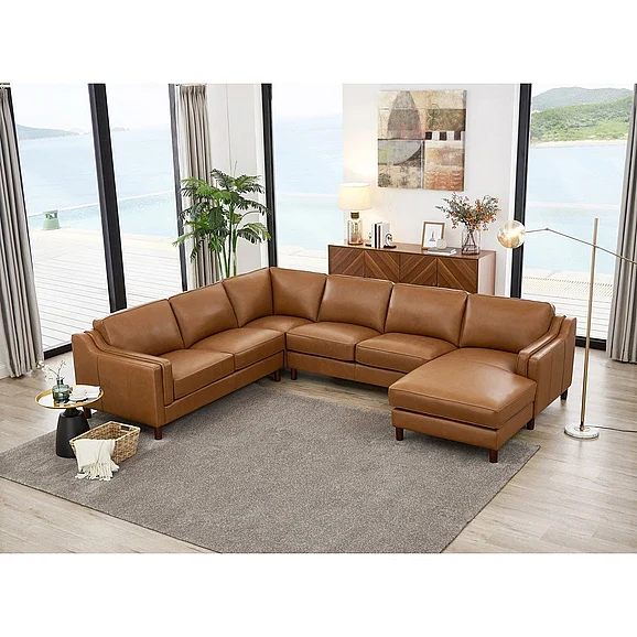 Hydeline Bella Right Chaise Sectional in Cognac 6932-SECT4-RHFCH-LS2523