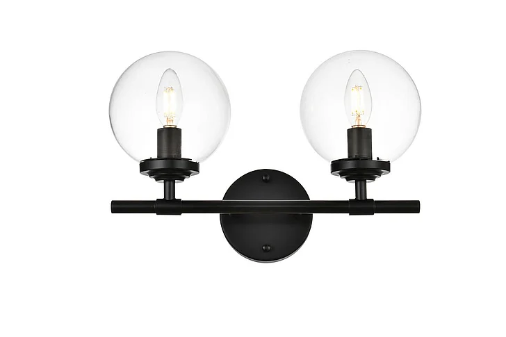 Elegant Ingrid 2 Light Black and Clear Bath Sconce LD7302W15BLK CLOSEOUT