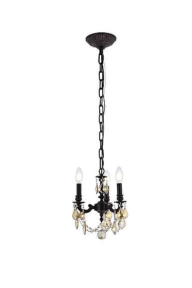 Elegant Lillie 3 Light Dark Bronze Pendant Clear Royal Cut Crystal 9103D10DB/RC
