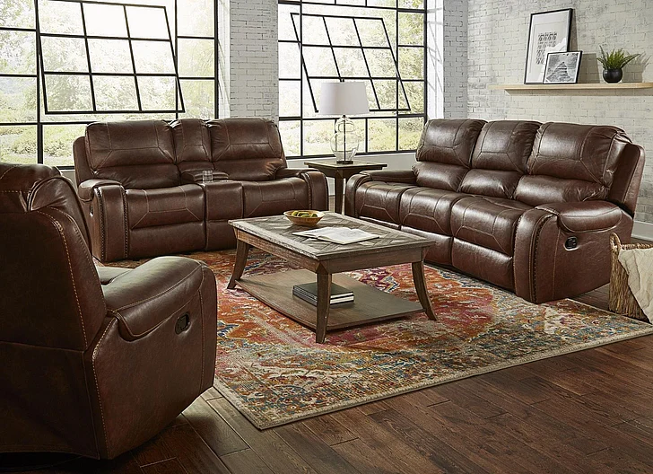 Corinthian MS69506 Wheeler 2pc Reclining Living Room Set in Tobacco