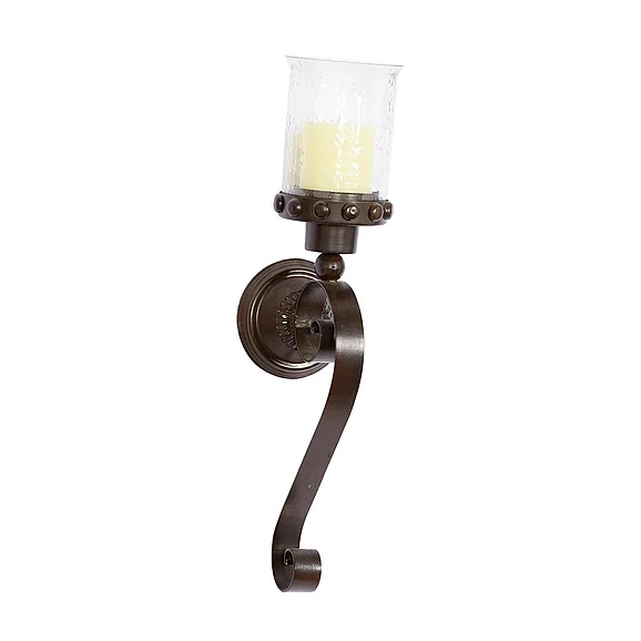 UMA Brown Metal Scroll Studded Pillar Indoor Outdoor Wall Sconce, 6 x 5 x 20 | 69590