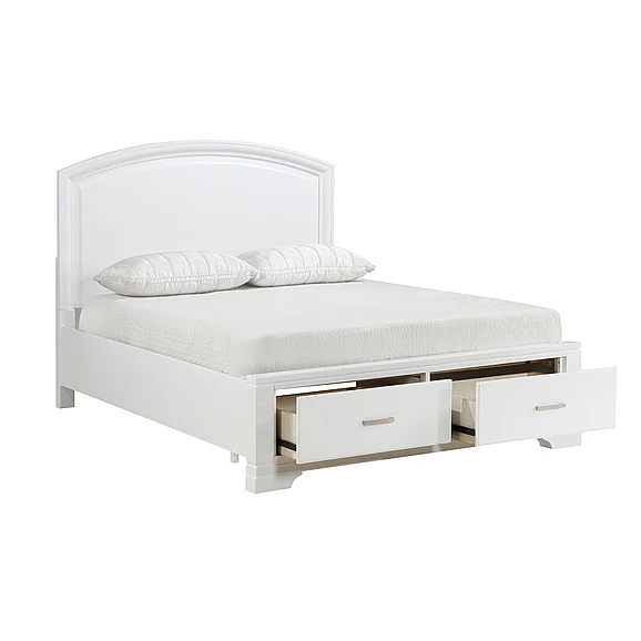 White Cal King Size Platform Storage Bed Curve Headboard 1Pc